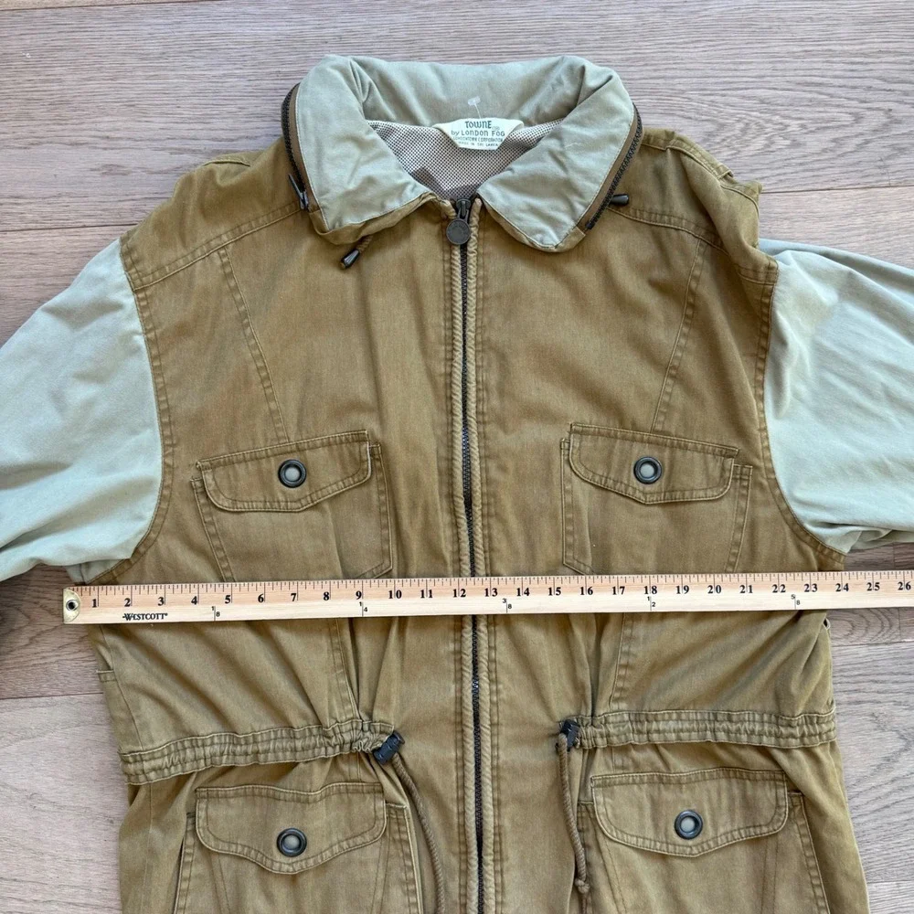Towne by London Fog Brown Tan Utility Field Jacket Women Large Full Zip Cargo